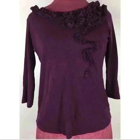 Van Heusen Top Extra Small Xs Maroon Floral Ruffle - Picture 1 of 9